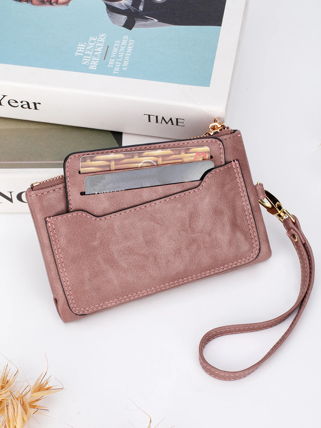 Women's Small 100% Leather Double Fold Zipper Pocket Wallet Women's Credit Card Slot Wallet with ID Insert Pocket