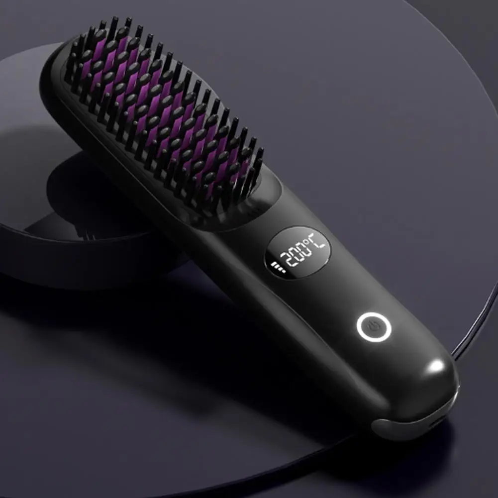 

USB Charging Ceramic Heating Comb Hair Straightener Wireless Portable Curly Hair Straightener Negative Ion Straightening Comb