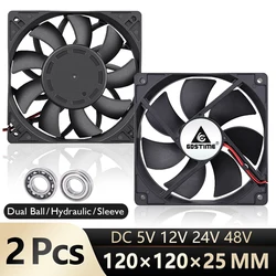 2 Pcs Gdstime 120*120*25mm Cooling Fan 5V 12V 24V 48V 12cm DC Brushless Cooler 12025 2PIN USB Fan for PC Computer Case Cooling