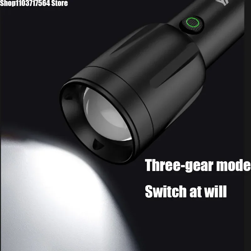 High Strong Power Led Flashlights Tactical Emergency Spotlights Telescopic Zoom Built-in Battery USB Rechargeable Camping Torch