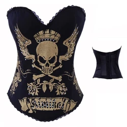 Golden Silver Skull Print Cotton Overbust Corset Waist Trainer Body Shaper Corsets Bustiers Punk Sexy Lingerie Gothic Clothing