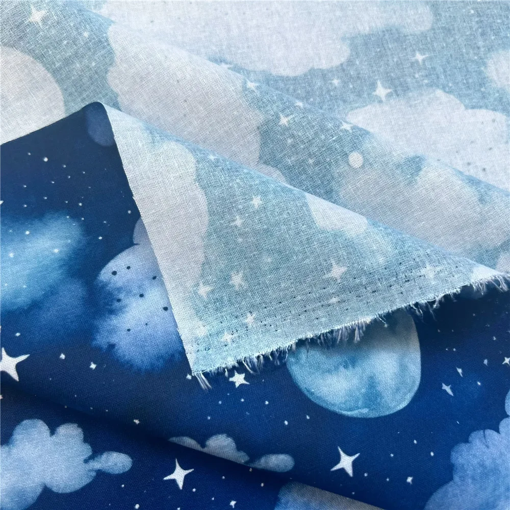 Clouds, moon, stars, sky 100% Cotton Fabric Material Patchwork Sewing Fabrics Quilt Needlework DIY Cloth baby mask Material