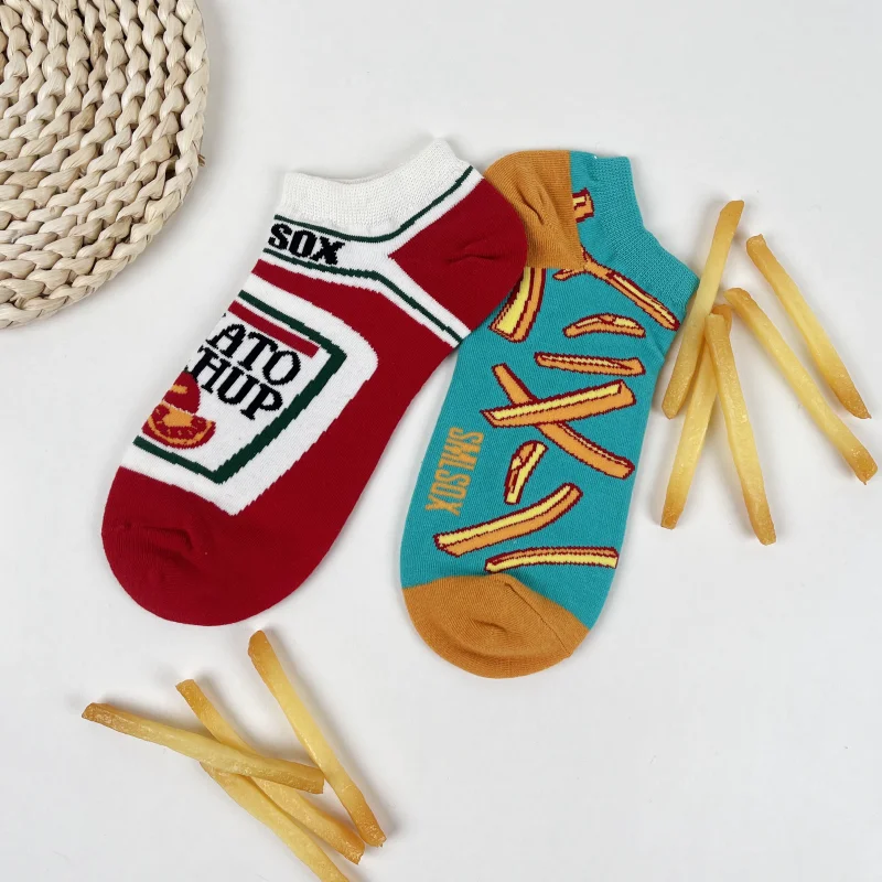 1 Pair Novelty Unisex French Fry & Ketchup Short Socks Suit In Spring Summer For Daily