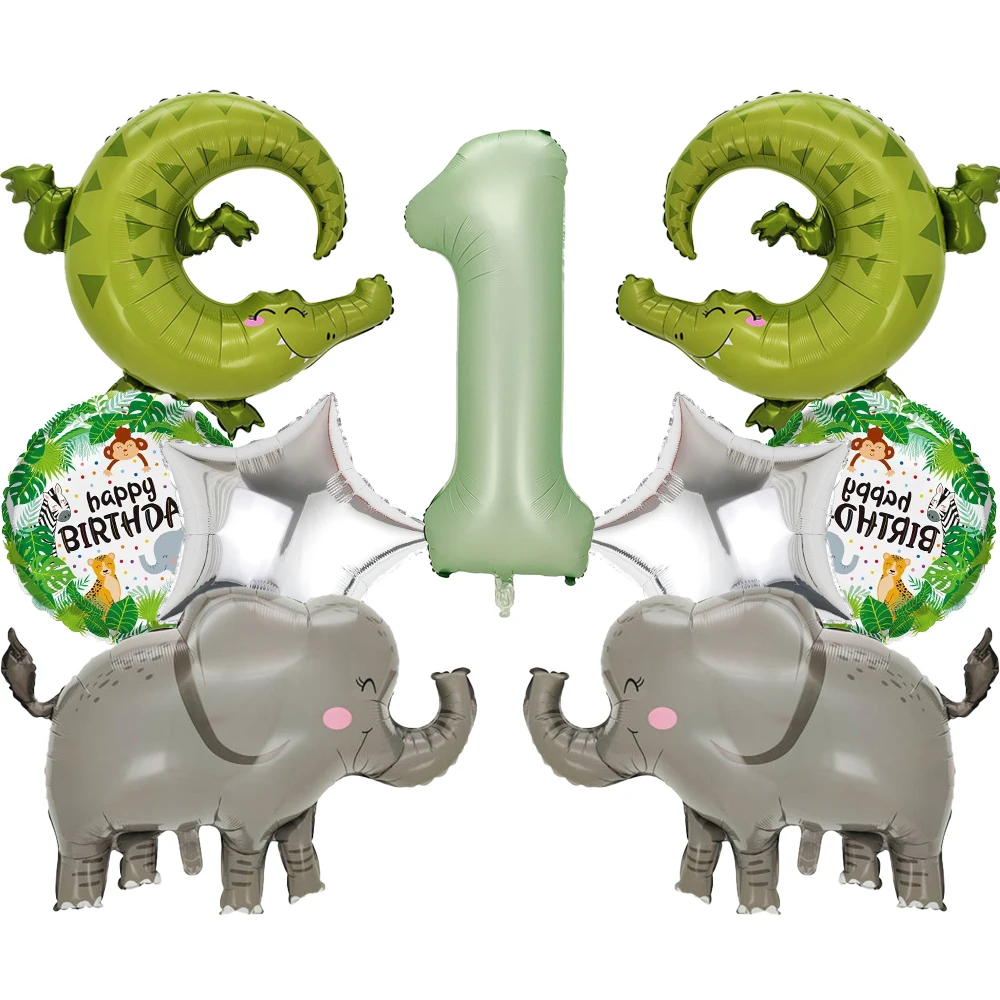 Tier-Elefant-Eidechsen-Zahlen-Ballon-Set für Geburtstagsparty, Taufe, Party-Dekorationen mit Tiermotiv