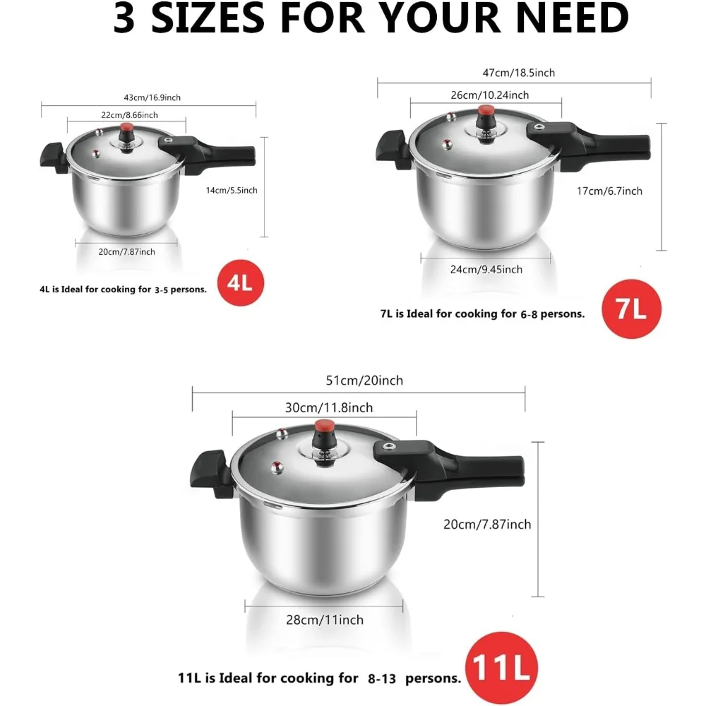 1Gal Thickened Stainless Steel Pressure Cooker Cookware Pressure Canner Rice Cooker with Spring Valve Safeguard Devices