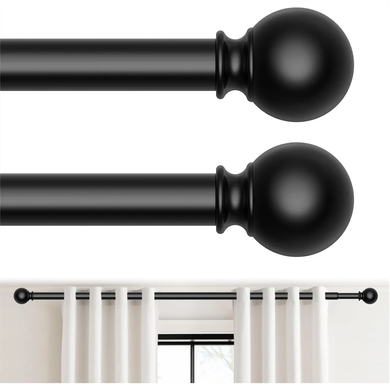 2 Pack Curtain Rod for Windows 18-45 Inch, Black 5/8 Inch Small Window Treatment Rods, Short Adjustable Splicing Drapery Pole