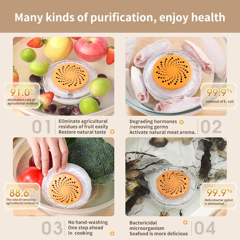 Машина для мытья фруктов и овощей Очиститель IPX7 с беспроводной зарядкой и технологией очистки OH-ионов для овощей