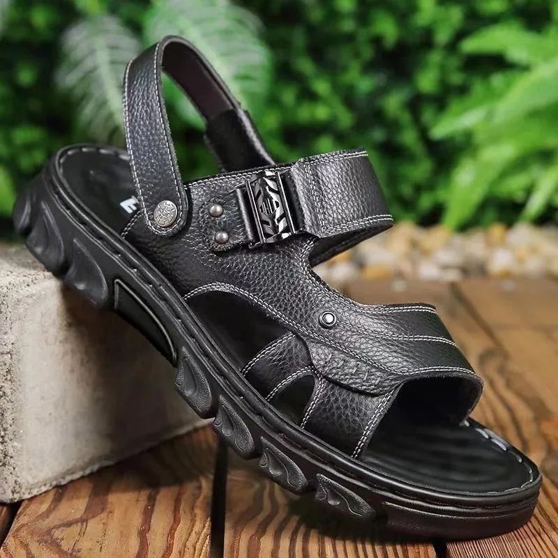 

New Men's Sandals Fashion Genuine Leather Sandals Non-slip Beach Men Slippers Comfortable Soft Men Casual Shoes Sandalias Hombre