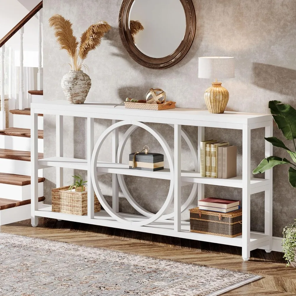 

70.9 Inch Extra Long Console Table for Entryway, Sofa Table Behind Couch with 3 Tier Wood Storage Shelves