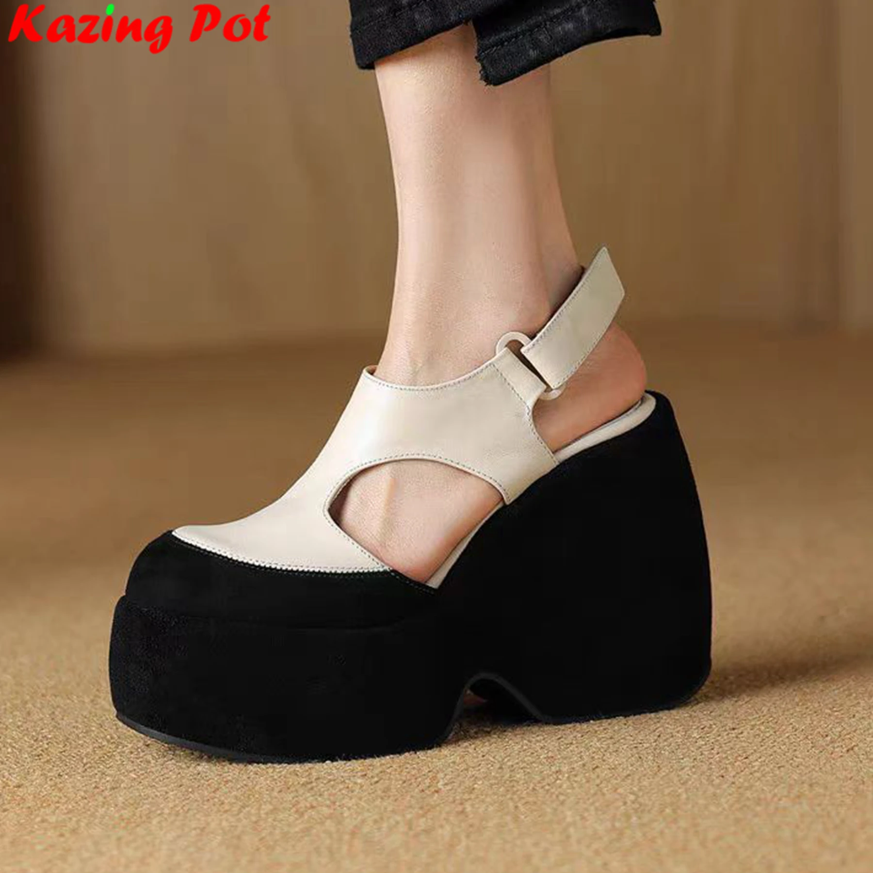 

Krazing Pot 12 Cm Super High Cow Leather Thick Bottom Summer Shoes Casual Luxury Modern Brand Platform Slingback Women Sandals