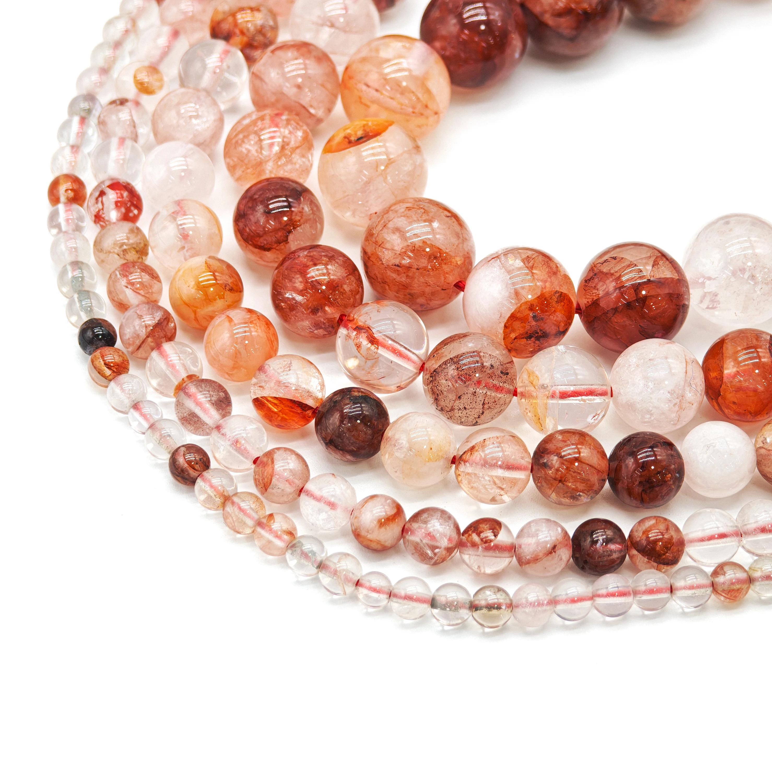 High-Quality Natural Red Rutilated Quartz Round Loose Beads, 4/6/8/10/12mm, for Jewelry DIY, 15-Inch Strand per Piece