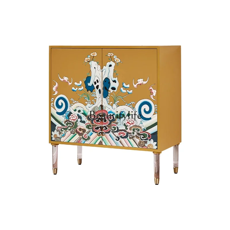 

FG10New Chinese light luxury solid wood living room porch cabinet partition painted decorative cabinet against the wall