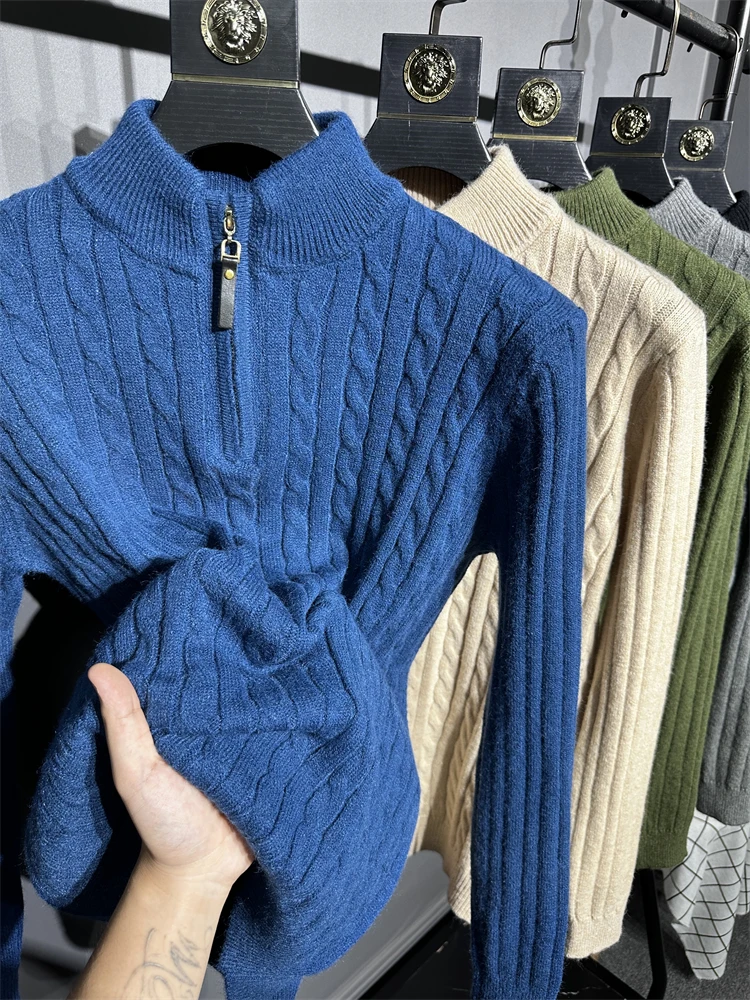 

Luxury Thiened Knitted Sweater for Men Stand Collar f Zipper Autumn Winter Long Sve Youthful Vitali Sle Winter Coat