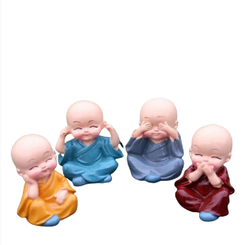 4 pçs resina artesanato presente adorável pequeno monge esculturas monges bonitos estátuas de buda criativo bonecas de buda mesa decoração do carro