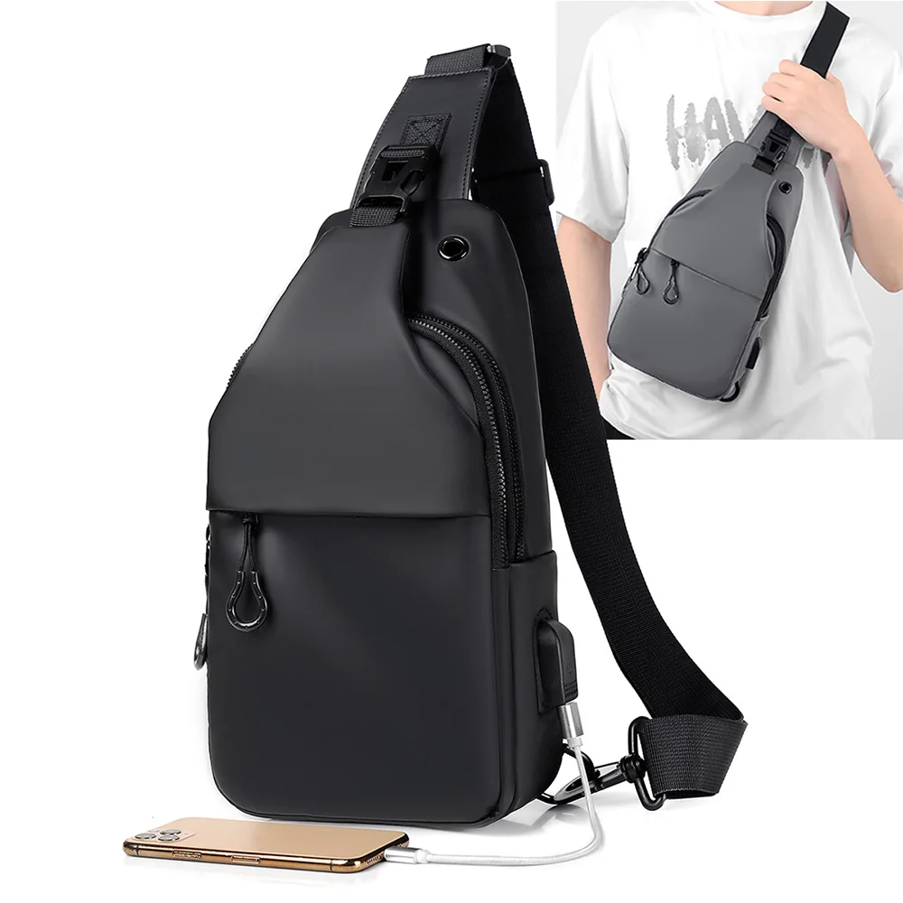 Men Cross body Shoulder Sling Backpack Chest Bag with USB Charge Port Nylon Fashion Motorcycle Rider Male Messenger Side Bags