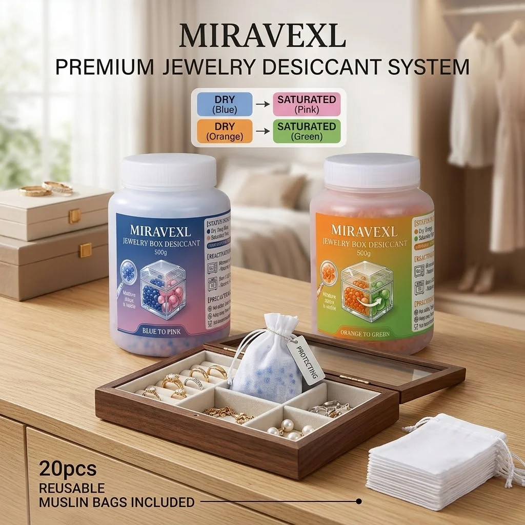 Jewelry Box Desiccant Beads, Color Changing (Blue-Pink & Orange-Green), Reusable Moisture Absorber for Anti-Tarnish Jewelry