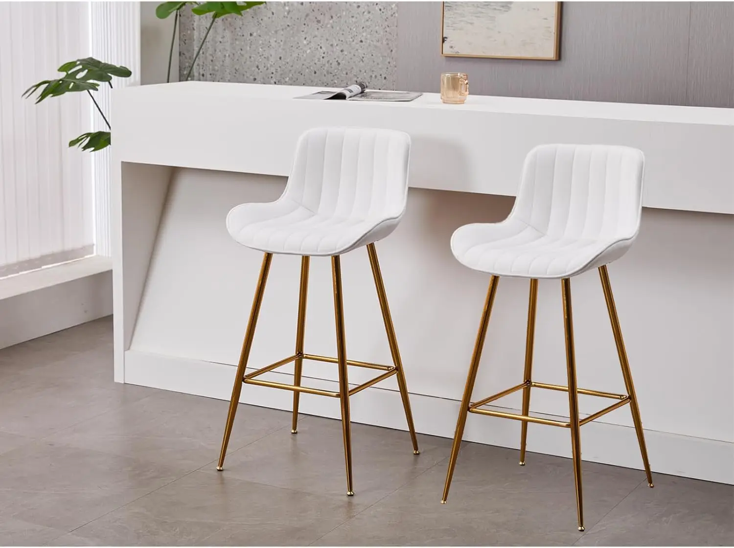 

Velvet Bar Stools with Gold Legs, Set of 2 Counter Height Stools for Kitchen Island, 29 Inch Modern Barstools with Swiv