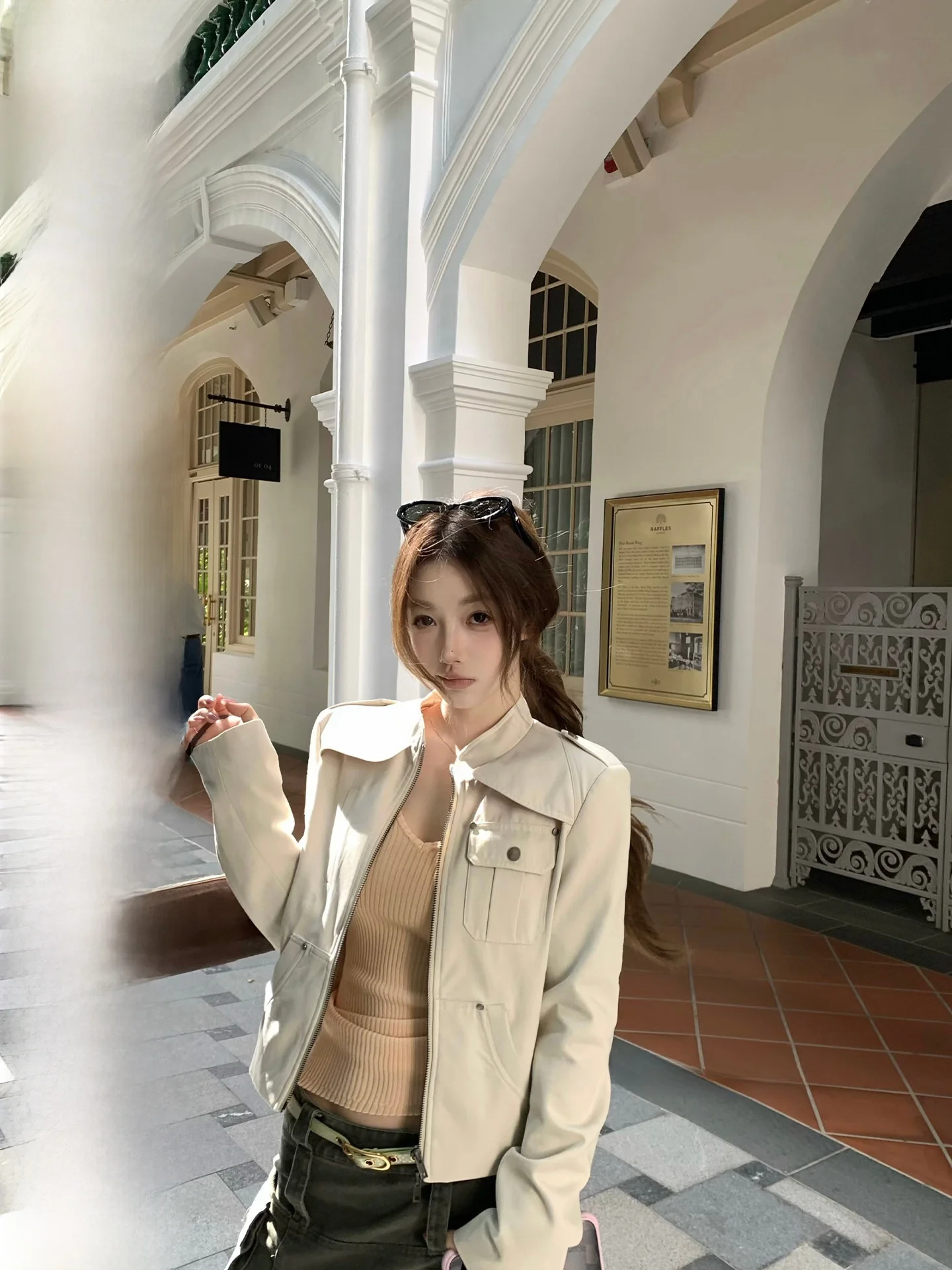 

Женская укороченная куртка Slimming a Bach Workwear с воротником-стойкой, винтажная, на раннюю весну, с декоративной молнией, приталенная, из хлопка