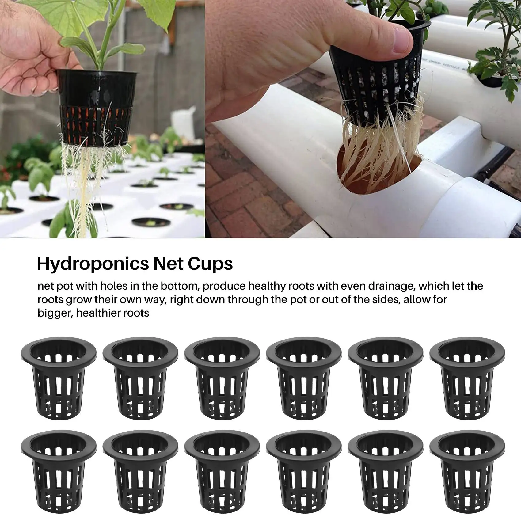 100 Pack 2.36 Inch Net Cups Slotted Mesh Wide Lip Filter Plant Net Pot Bucket Basket for Hydroponics Aquaponics Orchids