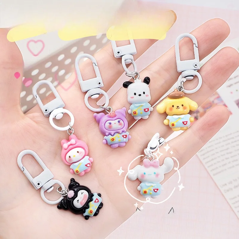 MINISO Cute Cartoon Anime Sanrio Black Rice Big Eared Dog Charm Keychain Couple Backpack Car Key Pendant Children's Party Gift