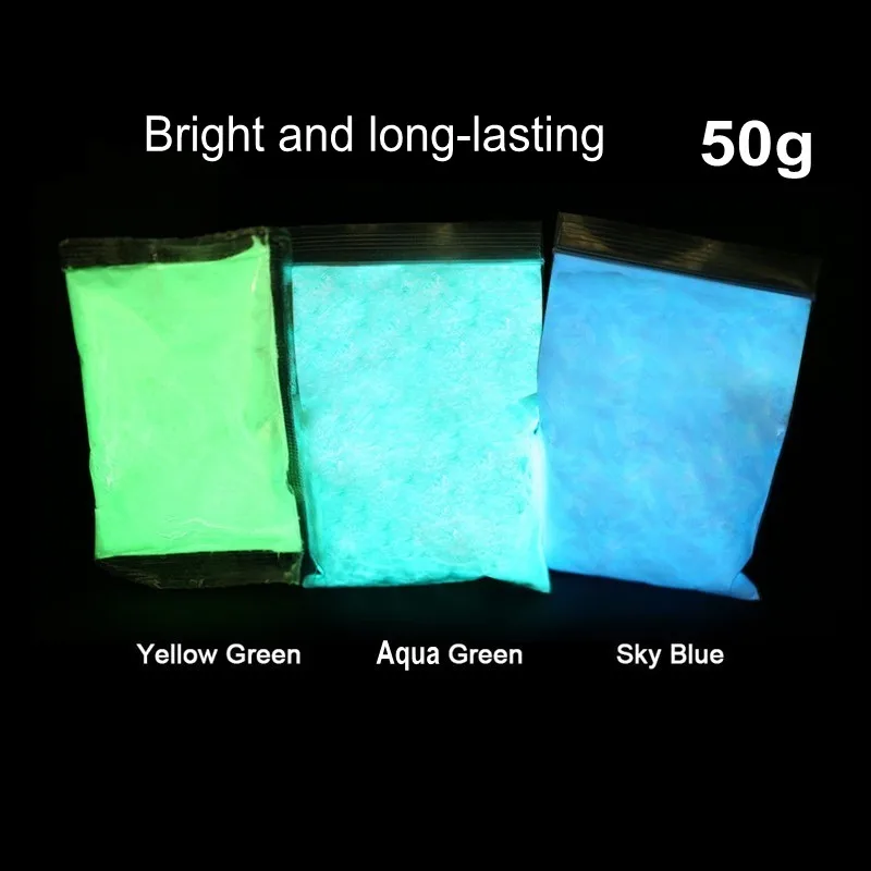 50grams/bag 3 Colors Super Bright Glow-in-the-Dark Powder Long-lasting & Ultra fine Fluorescent Pigment DIY Painting Dust FPB-48