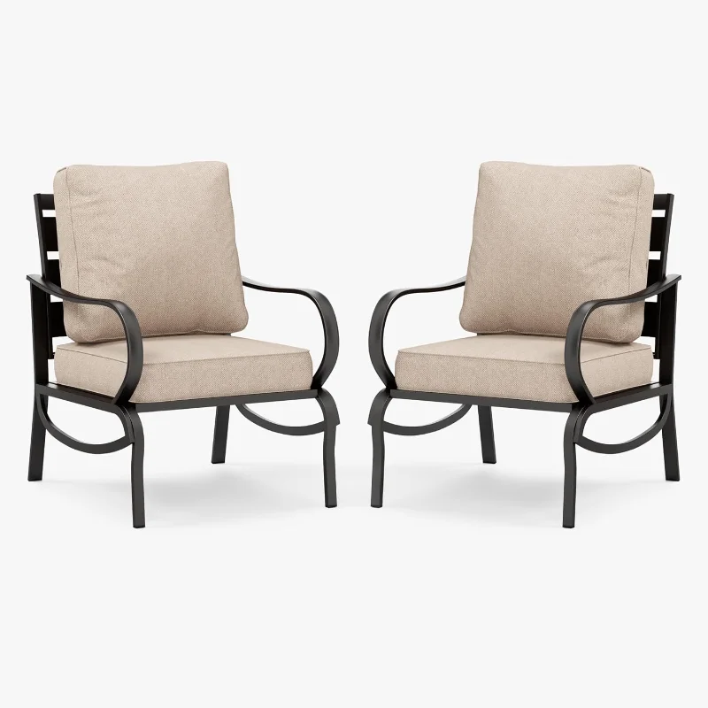 

PHI VILLA Patio Furniture Conversation Set for 2, Deluxe Outdoor Patio Set with 2 Stable Padded Sofa Chair