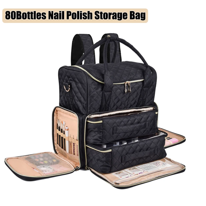 48/80Bottles Nail Polish Storage Bag Large Cosmetic Handbag/Shoulder Bag Organizer Nail Care Tools Storage Box Essential Oil Bag