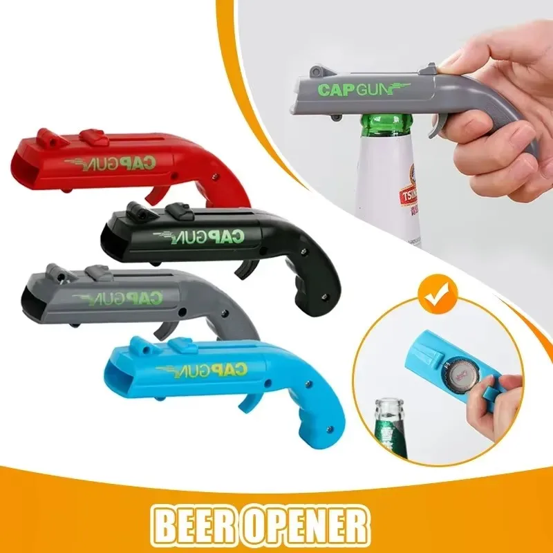 1pc Portable Cap Gun Creative Flying Cap Launcher Bottle Beer Opener Bar Tool Drink Opening Gun Shaped Bottle Lids Bottle Opener