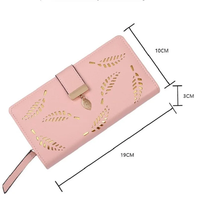 Leather Women Wallets Clutch Purse Female Long Wallet Gold Hollow Leaves Handbag Ladies Credit Card Holders Coin Purse Phone Bag