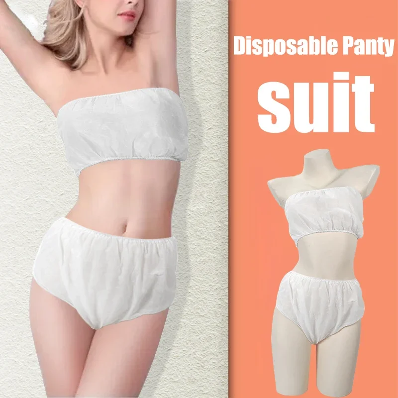 

Black Disposable Non-Woven Fabric Bra Tops Panties Suit Women Underwear Breathable Lingerie Brassiere for Beauty Salon Spa Sauna