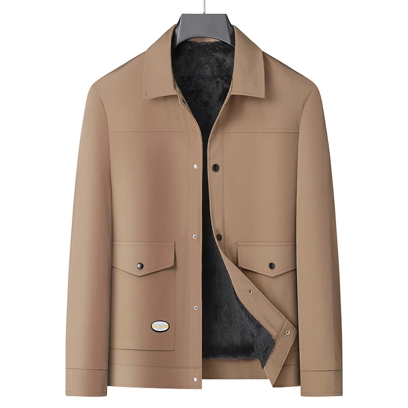 High-quality winter new men's men's jacket with lapel, fleece, fat, oversized cardigan and buttons, thick cotton-padded jacket