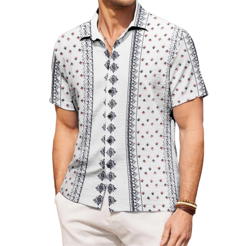 Men\'s shirt printed lapel summer short-sleeved Hawaiian simple new style daily vacation breathable casual and comfortable