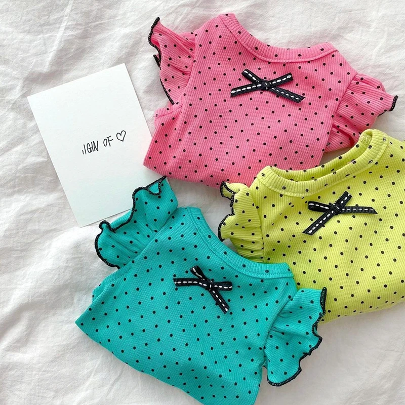 

Fashion Trumpet Sleeve Dog Clothes Summer Thin Pet Vest Schnauzer Breathable Bottoming Shirt Puppy Polka Dot Clothes