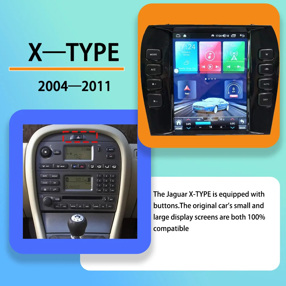 راديو أندرويد للسيارة جاكوار XJ X-TYPE S-TYPE 2004-2011 مشغل وسائط متعددة لاسلكي CarPlay بلوتوث شاشة تعمل باللمس وحدة الرأس