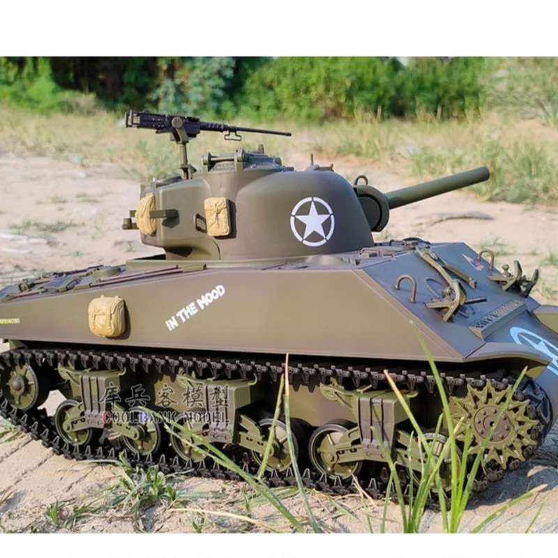 Nowy Henglong American M4a3 Sherman elektryczny zdalnie sterowany model czołgu palenie pistolet teleskopowy Model beczki zabawki dla chłopców prezenty