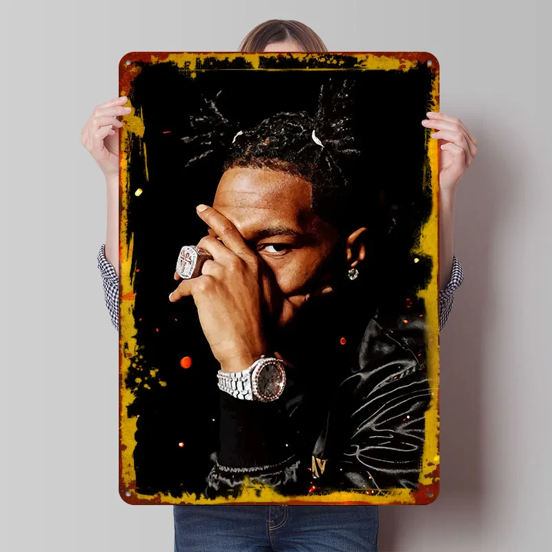 Lil Baby Portrait Art Tinplate Poster Customized Wall Art Vintage Retro Metal Signs for Desk Decor Decoration Bedroom Coffee Bar