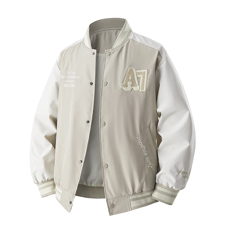 

Men's Casual Varsity Jacket - 'A7' Embroidered, Color-Block & Hidden Pockets, Multiple Colors for Office Commute & Dates
