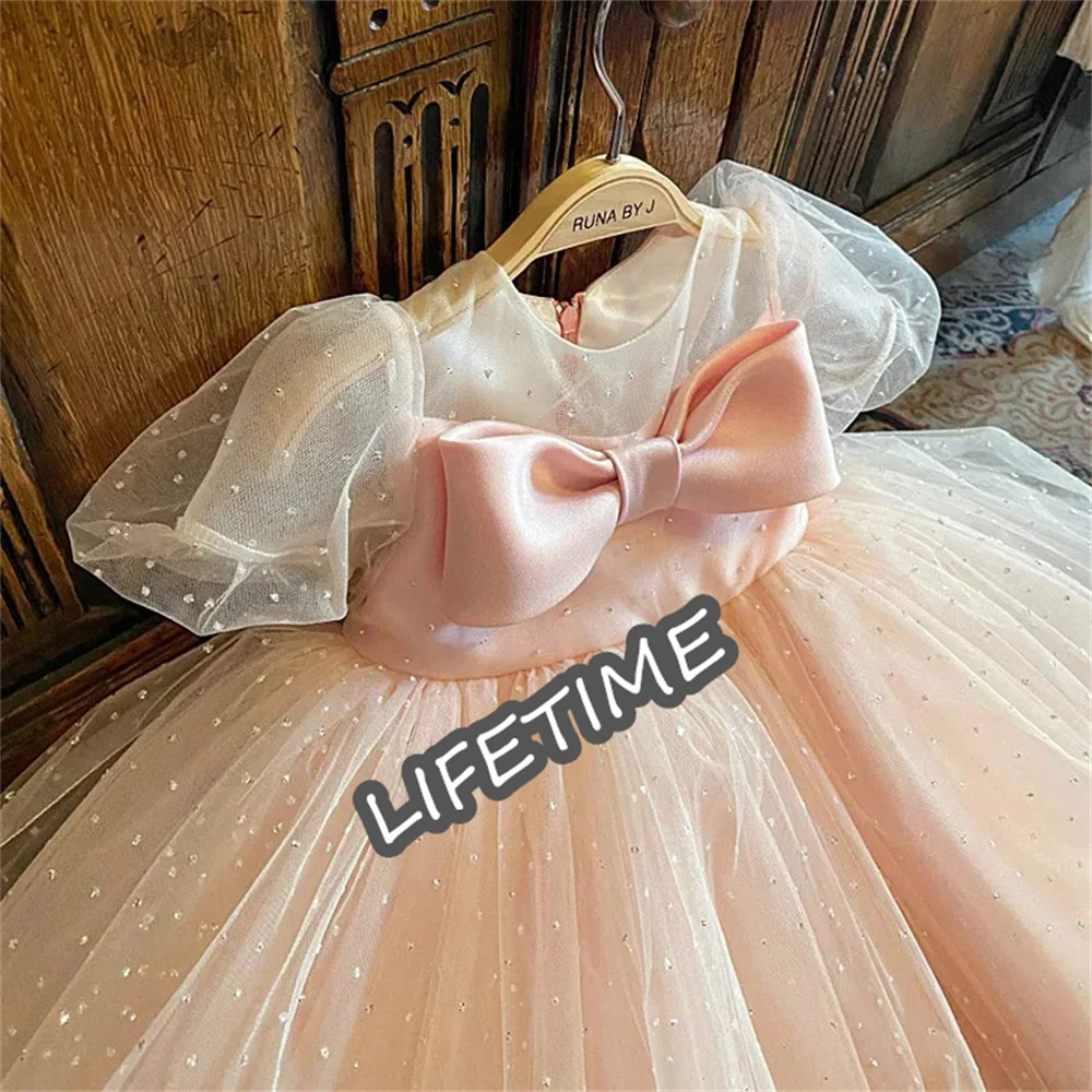 Gardenwed Red Flower Girl Dresses Bow Puffy Little Girl Dress Satin Princess Dress Baby Girl Dresses First Communion Bow