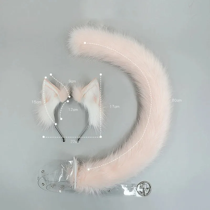 Fluffy Fox Cat Ear and Tail Cosplay Accessories Handmade Plush Realistic Furry Wolf Ear Headband JK Lolita Anime Cosplay Costume