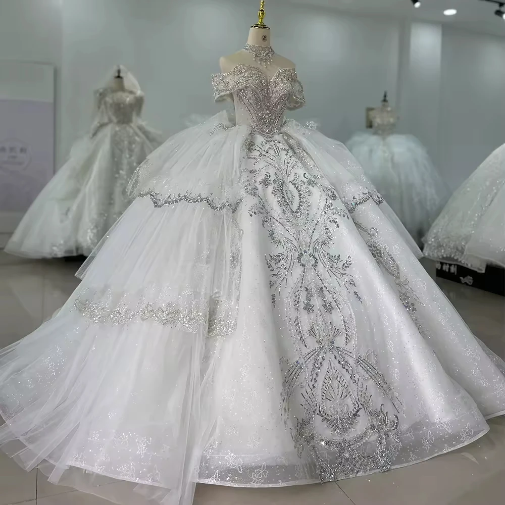 Sukienka Na Wesele, vestido de novia con hombros descubiertos y escote en forma de corazón con cordones en la espalda, vestido de novia personalizado con bordado de lentejuelas