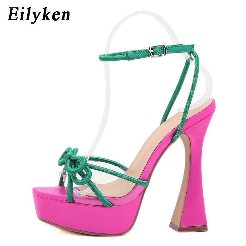 Eilyken 2024 New Runway Style Platform Women Sandals Sexy Square Toe Ankle Buckle Strap High Heels Chunky Club Shoes