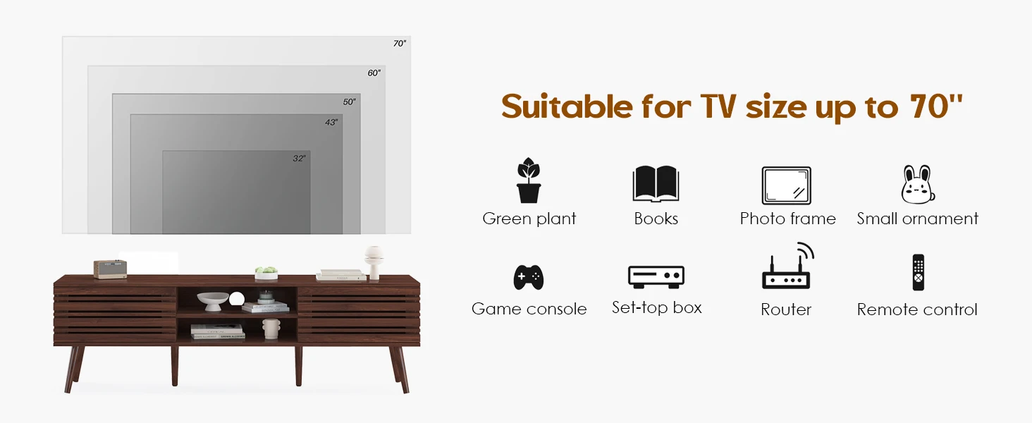 Farini Mid Century Modern TV Stand for TVs Up to 70", Wood Media Console with Storage & Cable Management for Living Room