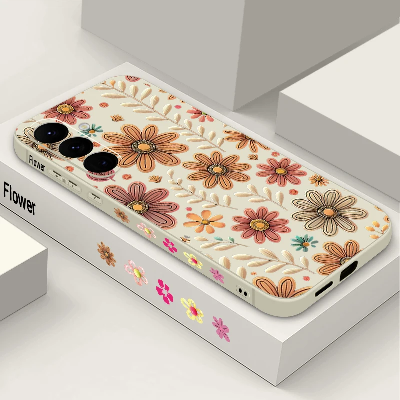 Vintage Blumen Druck Handyhülle für Samsung Galaxy S25 S24 S22 S23 Ultra S23 Plus S24 FE A56 A17 A16 A36 A55 A54 A15 Soft Cover