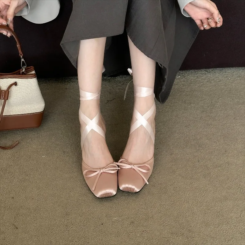 

Aneikeh Sexy Thin Heels Elegant Design Ankle Lace-up Butterfly-kont Square Head Pumps Women Sandals Banquet Mule Shoes