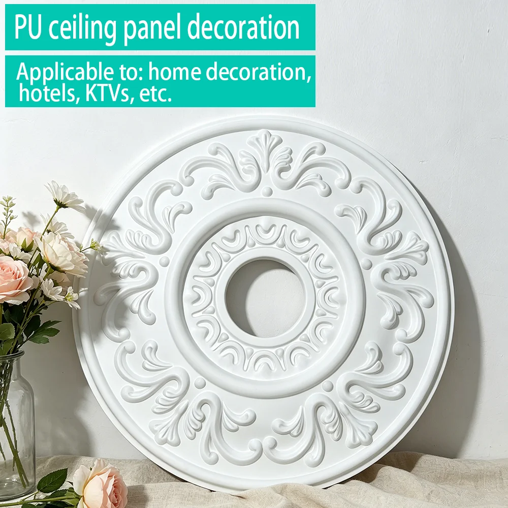 1Pc Lightweight PU Ceiling Medallion, Faux Gypsum Wall Ornament Elegant Circular Moulding for Indoor Ceiling Decoration