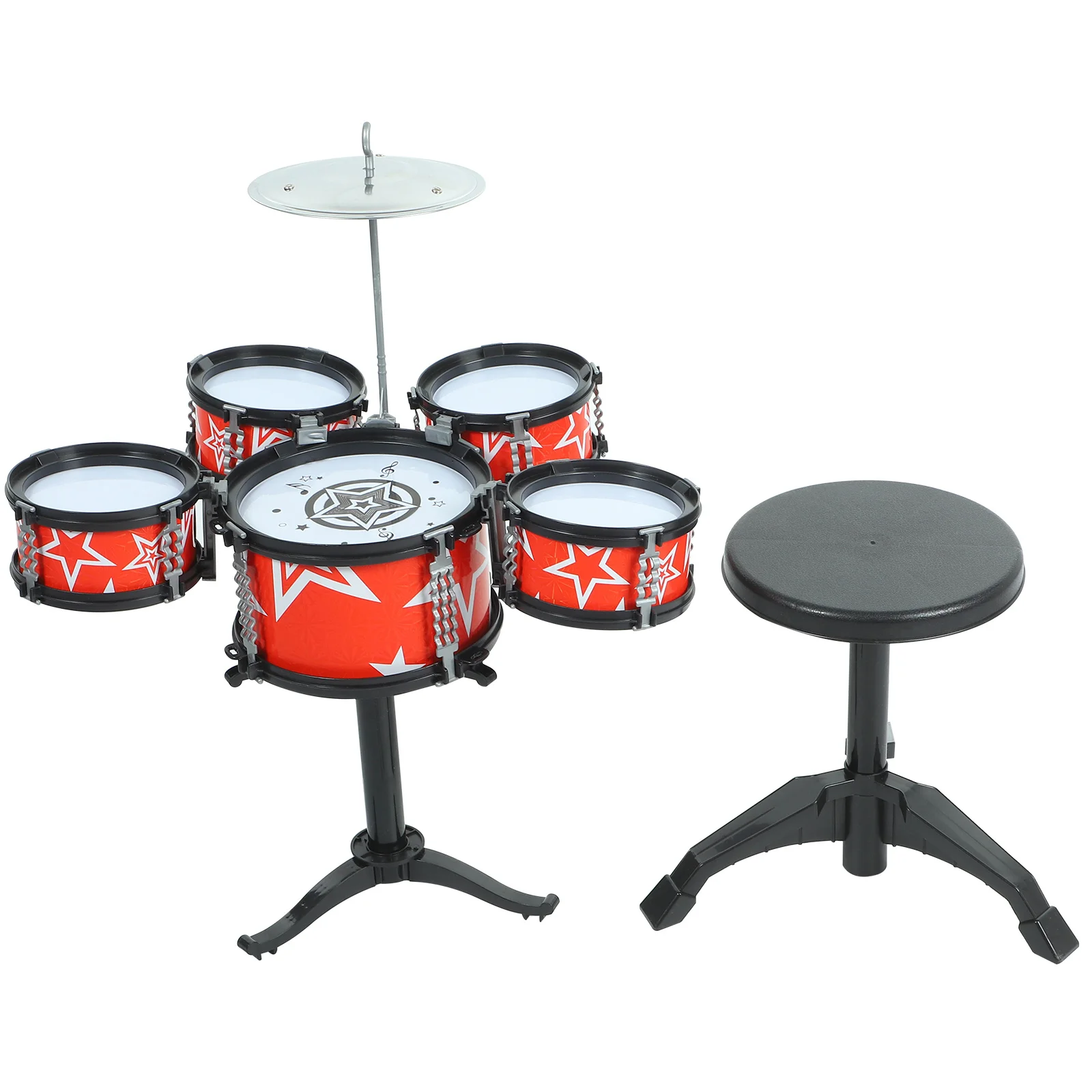 

Детский барабанный набор, 1 шт., мини-набор ударных инструментов для музыкального образования, детский обучающий инструмент, 5 барабанов, стул, красный, веселый, потрясающий звук