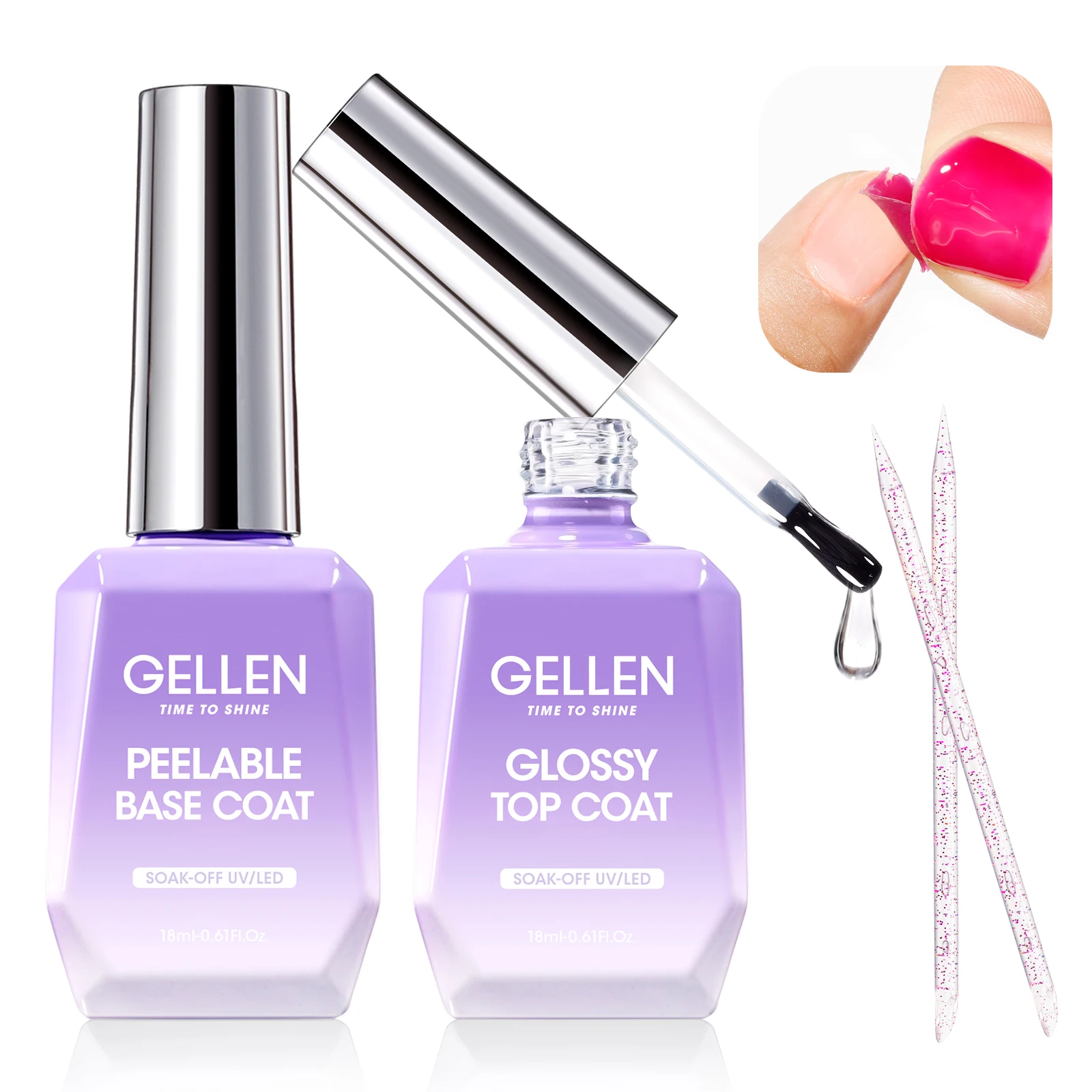 

18ml Nail Peel Off Gel Base Coat Top Coat Set Peelable Base Gel Without Soaking UV LEN Lamp Needed Clear Top Coat Nail Polish