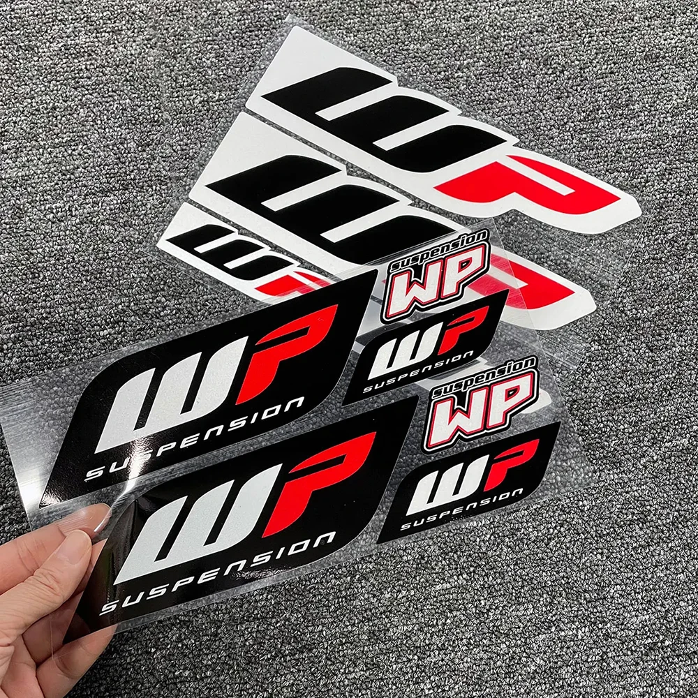Image of Motorrad-Aufkleber Motocross Vordergabeln WP für Stoßdämpfer Cooles Logo Aufhängung Langlebige Vinyl-Aufkleber Dekoration