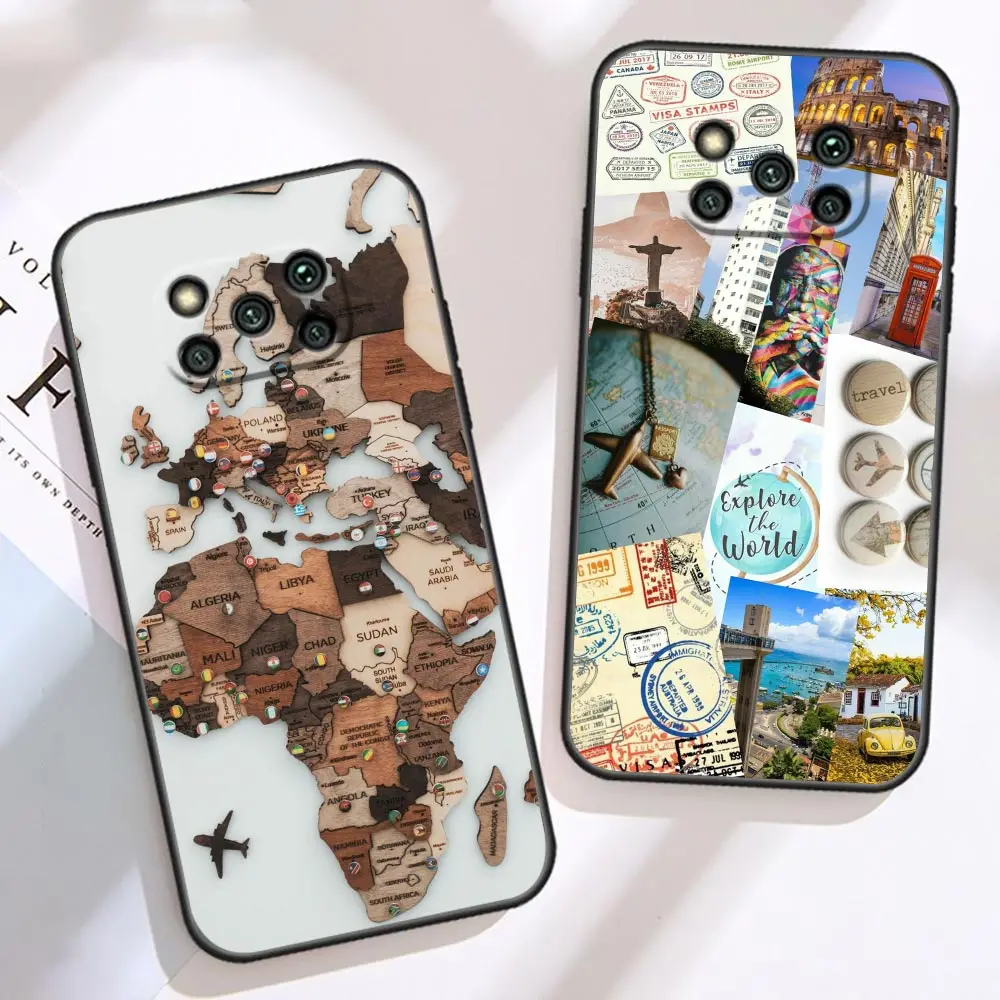 Case For Xiaomi Poco X5 X4 X3 M5 M4 M3 F5 F4 GT Pro NFC 5G 4G Black Shark 5 Mix 3 2S 2 4 Case W-World M-Map Travel Airplan Plane