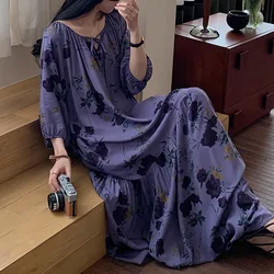 Female Long Nightgown Chemise Sleepwear Sexy Half Sleeve Nightdress Intimate Lingerie Spring Summer Viscose Home Wear Loungewear